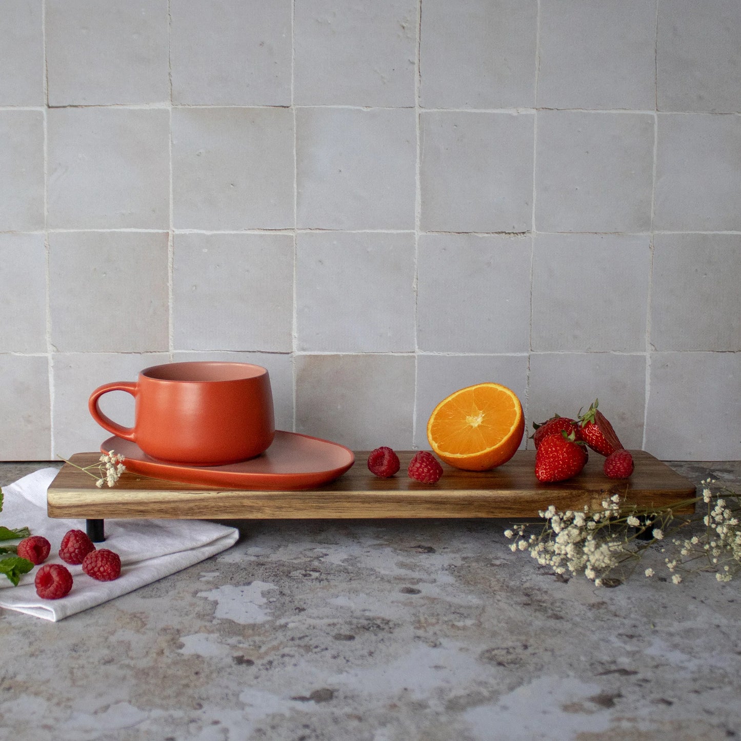 Tea Cup With Paprika Saucer in Stoneware