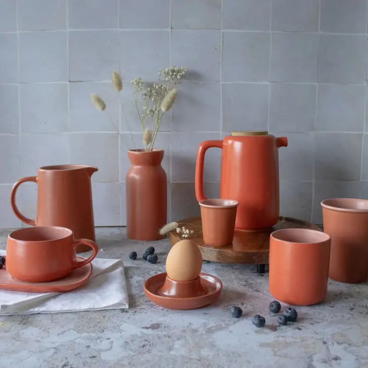 Tea Cup With Paprika Saucer in Stoneware