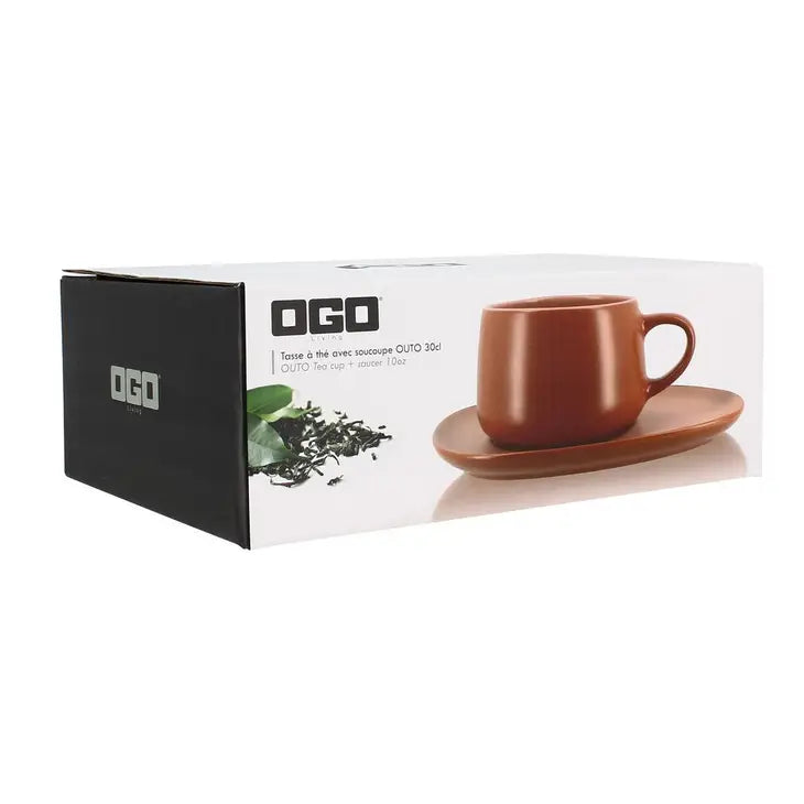 Tea Cup With Paprika Saucer in Stoneware