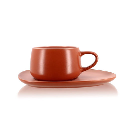 Tea Cup With Paprika Saucer in Stoneware